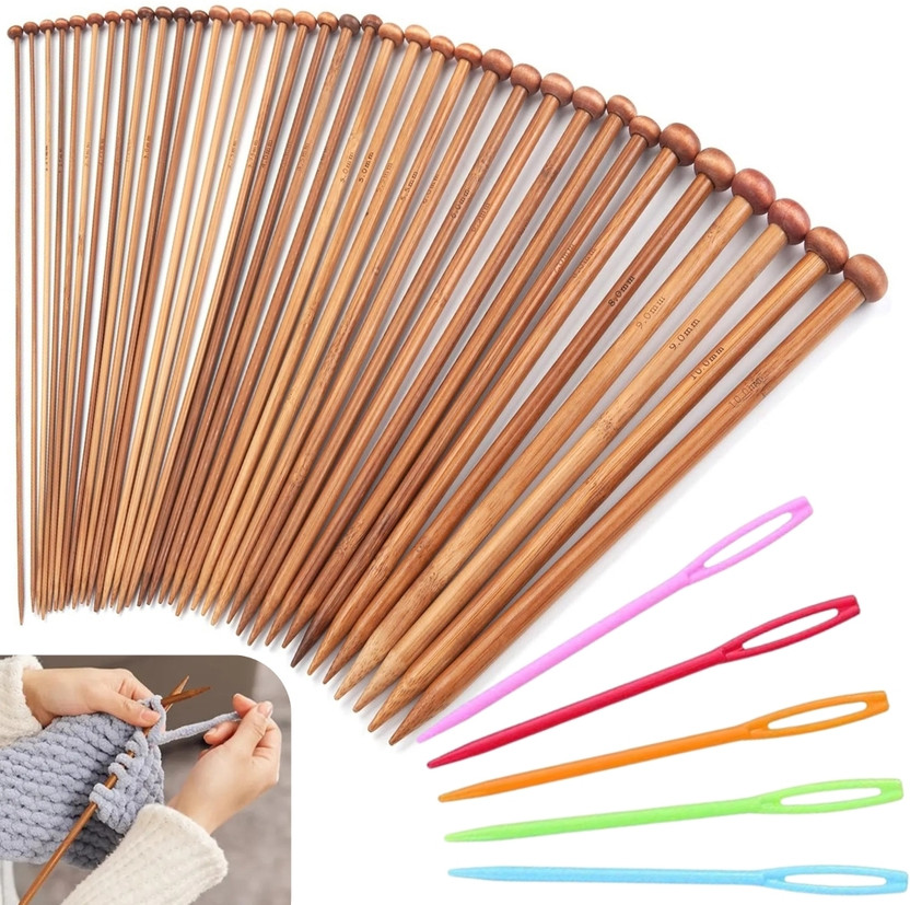 Artonezt Bamboo Knitting Needles Set for Beginners, 18 Pairs (Size 2.0-10.0mm) 13.5 Inch Knitting Pin(Pack of 36)