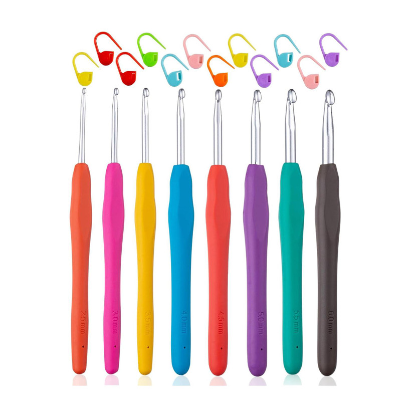 Gemsy Crochet Hook Set – 8 Sizes (2.5mm-6mm) Rubber Grip, Knitting Needles Knitting Pin(Pack of 8)