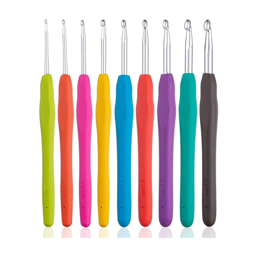 BJIK Set 9 Size Soft Plastic Handle Aluminum Crochet Hook Needles Sizes- 2.5Mm To 6Mm Knitting Pin(Pack of 9)