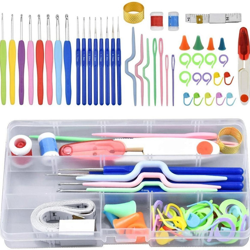 Gemsy Crochet Hook Needle Set, 52pcs Ergonomic Sewing Knitting Knitting Pin(Pack of 16)