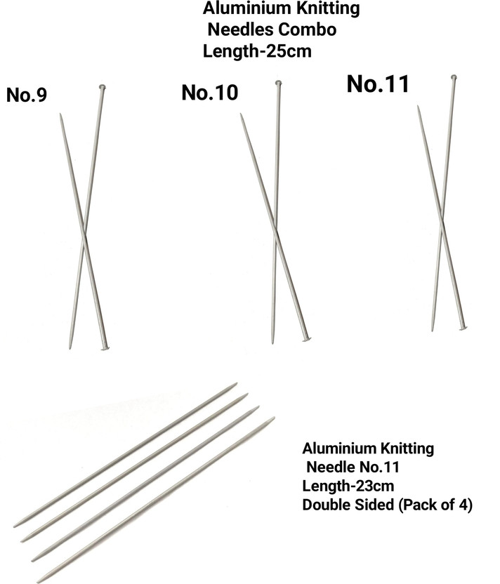 HIMMU'S FASHION HUB Aluminium Knitting Needle-No.9,10,11 Length -25Cm, & No.11 Double sided Knitting Pin(Pack of 10)