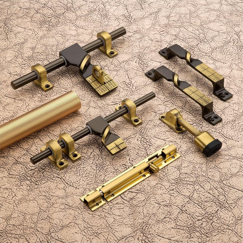 Harigario Harigario Antique BlackGold Door Kit Set Stainless Steel, Aluminium Door Handle(Gold Pack of 1) - Flipkart Deal