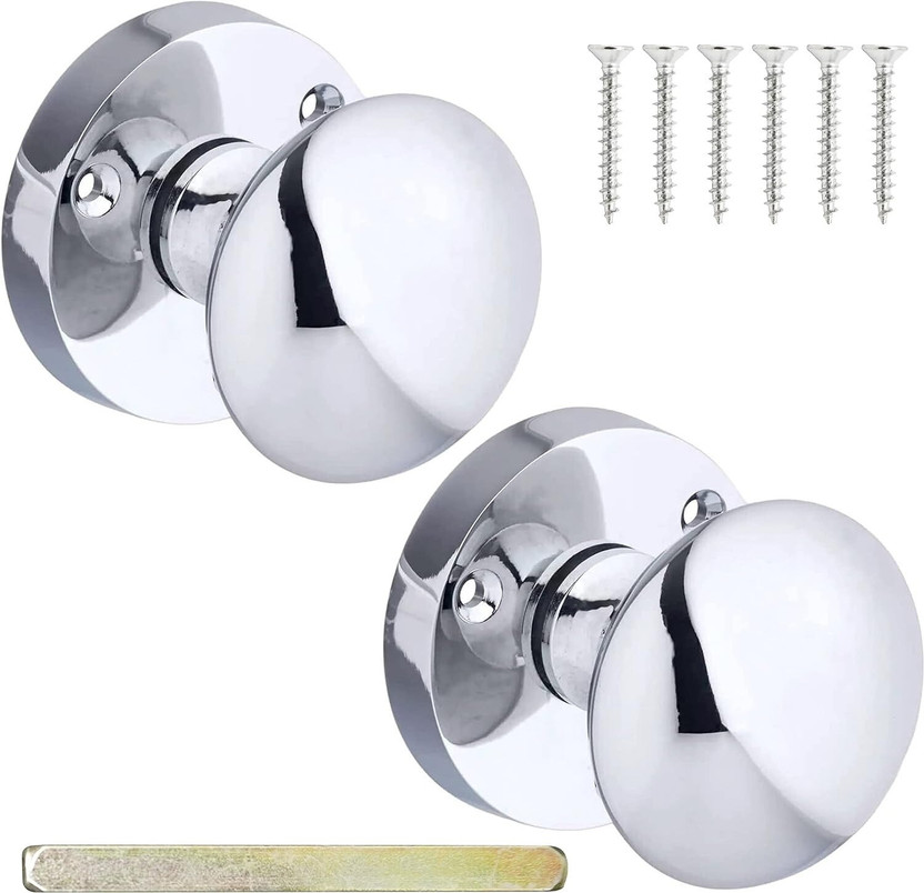 Screwtight 2.3 Inch Victorian Door Knob Lock, Chrome Plated, 1 Pair Door Lock Zinc Door Handle(Steel Pack of 2)
