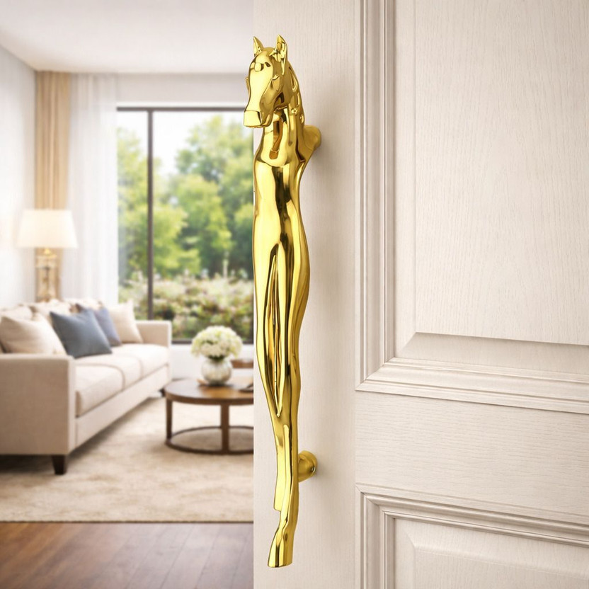 GLOXY 12 Inch Gold Finish Horse Shape Door Handle | Main Wooden Door Push&Pull Handle Aluminium Door Handle(Gold Pack of 1)