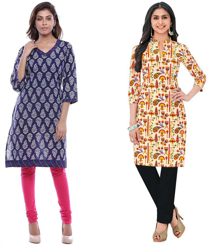 Hrinkar Women Printed Straight Kurta(Multicolor)