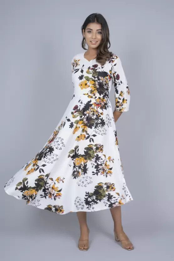 Rachuri Women Printed Gown Kurta(Multicolor)