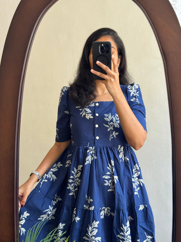 KAMAYRA Women Fit and Flare Blue Midi/Calf Length Dress