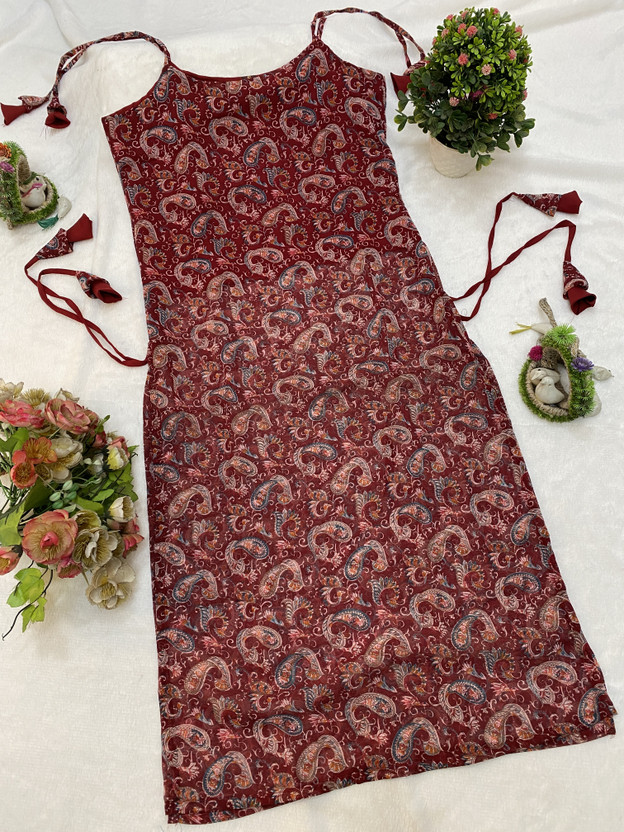 PuriMaa Women Printed Trail Cut Kurta(Maroon)