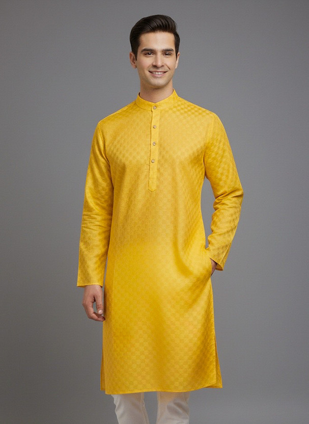 Tibra Collection Men Solid Straight Kurta(Yellow)
