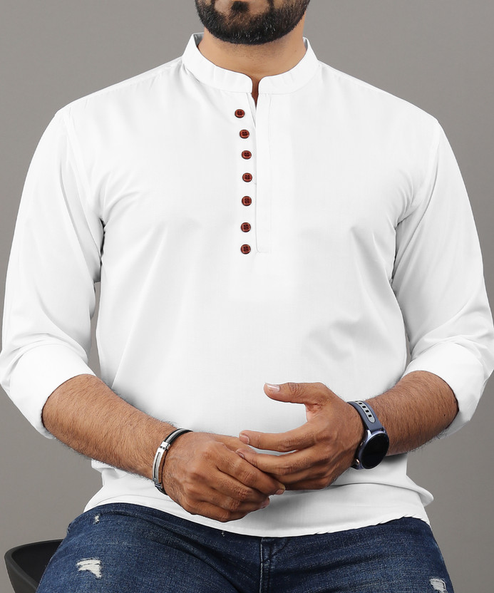 VTEXX Men Solid Straight Kurta(White)