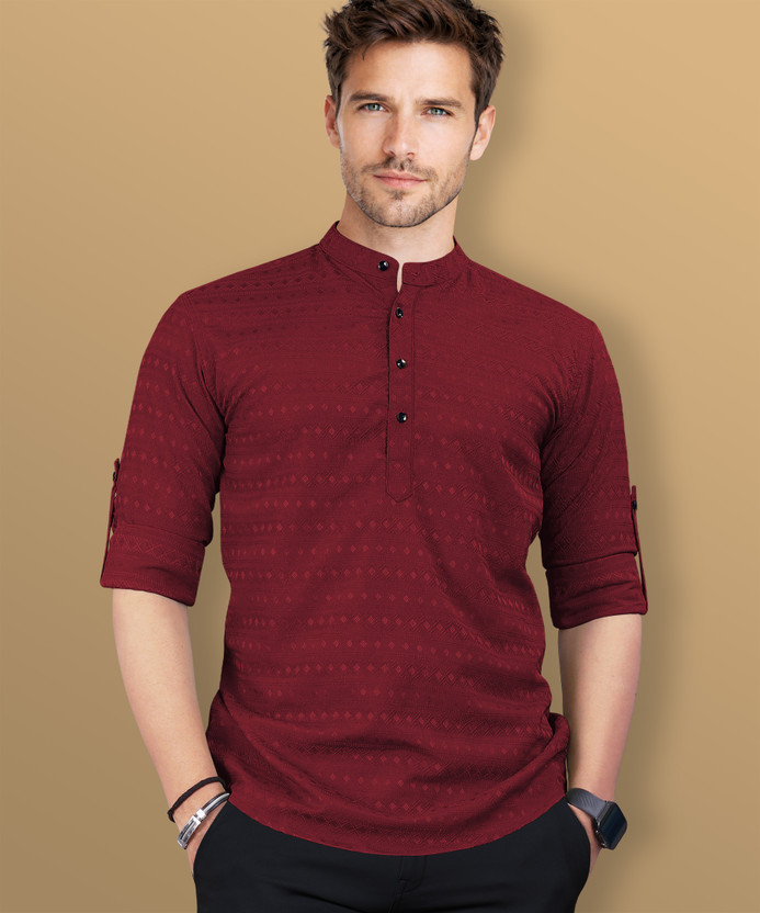 VeBNoR Men Self Design Straight Kurta(Maroon)