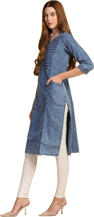 CREATIVE Women Solid A-line Kurta(Blue)
