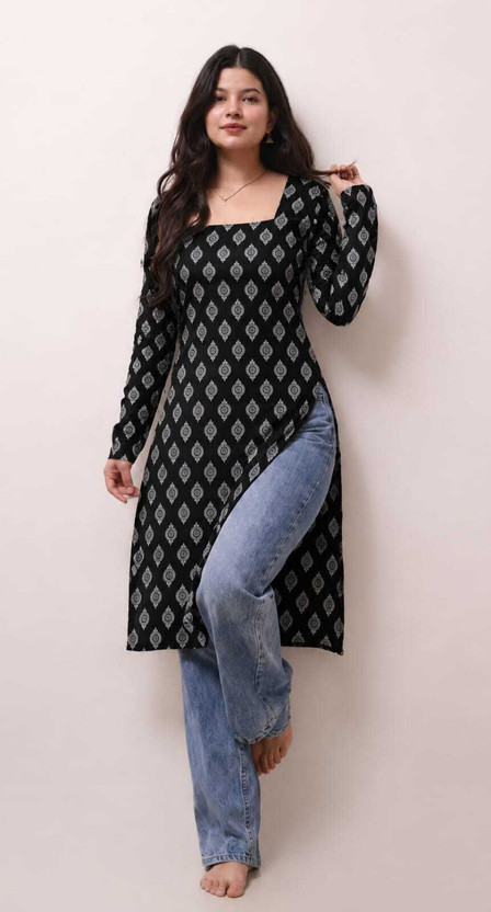 Fashion Fashion Sky Women Printed Straight Kurta(Black) - Flipkart Deal