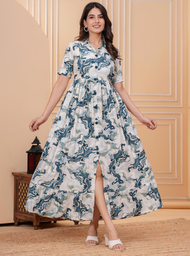 DEON Women A-line Multicolor Ankle Length Dress