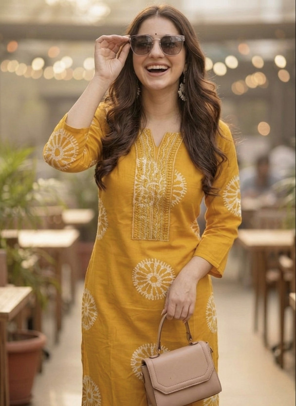 Surhi Surhi Women Printed Straight Kurta(Yellow) - Flipkart Deal