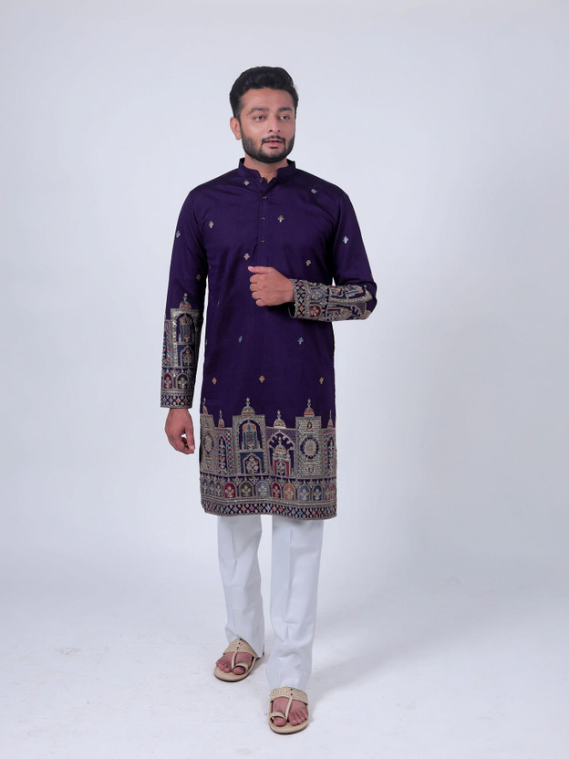Varbandhan Varbandhan Men Embroidered Straight Kurta(Purple) - Flipkart Deal