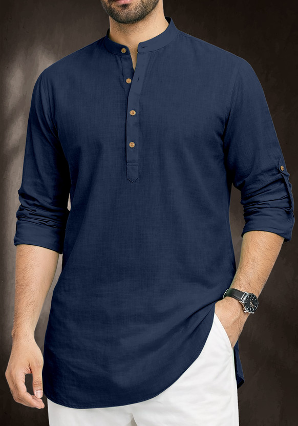 IMPERIAL CHOICE Men Solid Straight Kurta(Dark Blue)