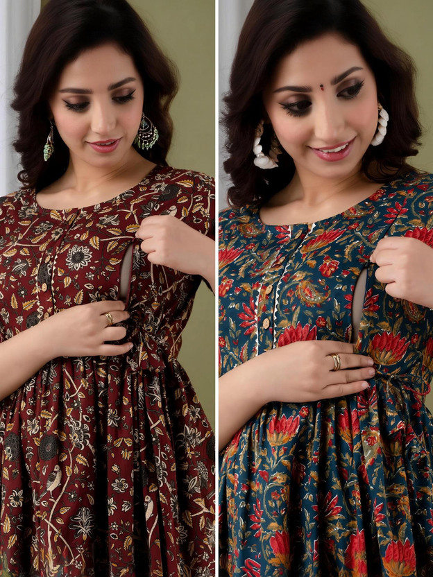 Dream Dream Global Women Printed Anarkali Kurta(Maroon, Multicolor) - Flipkart Deal