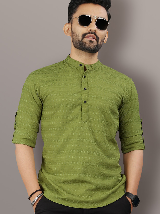 VeBNoR Men Self Design Straight Kurta(Green)