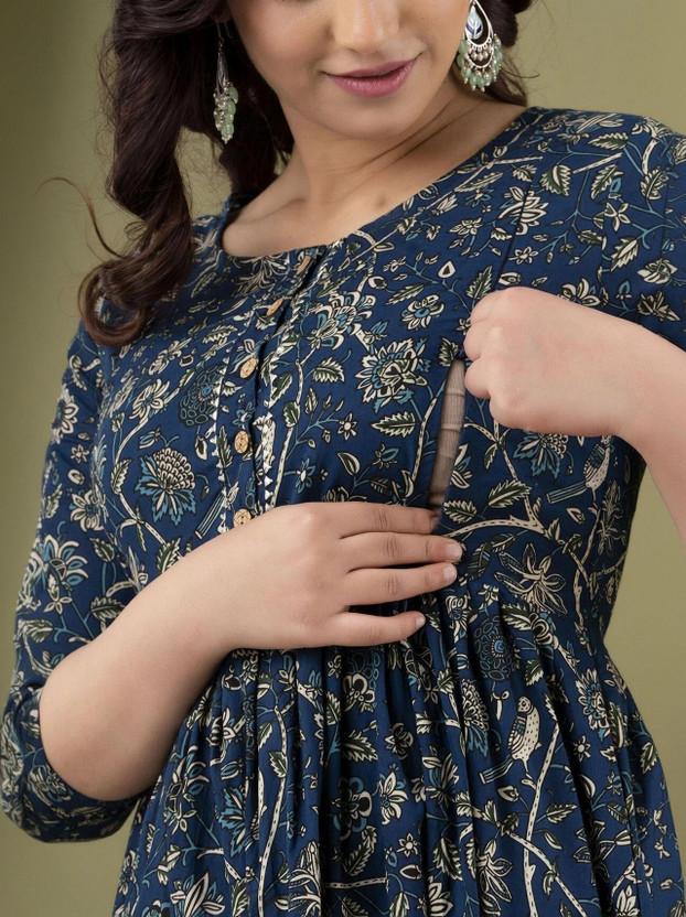 PIROKI Women Paisley, Printed Anarkali Kurta(Dark Blue)