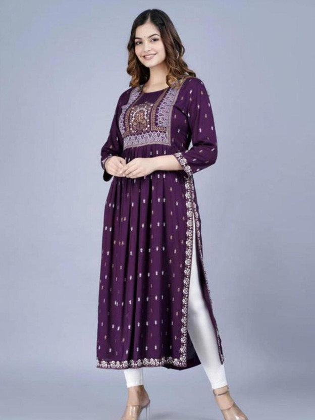 AKSHA CREATION STORE Women Printed Anarkali Kurta(Purple, White, Beige)