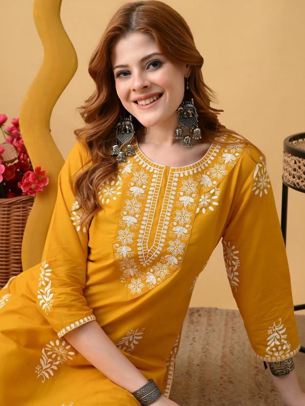 Koito Koito Women Embroidered Straight Kurta(Yellow) - Flipkart Deal