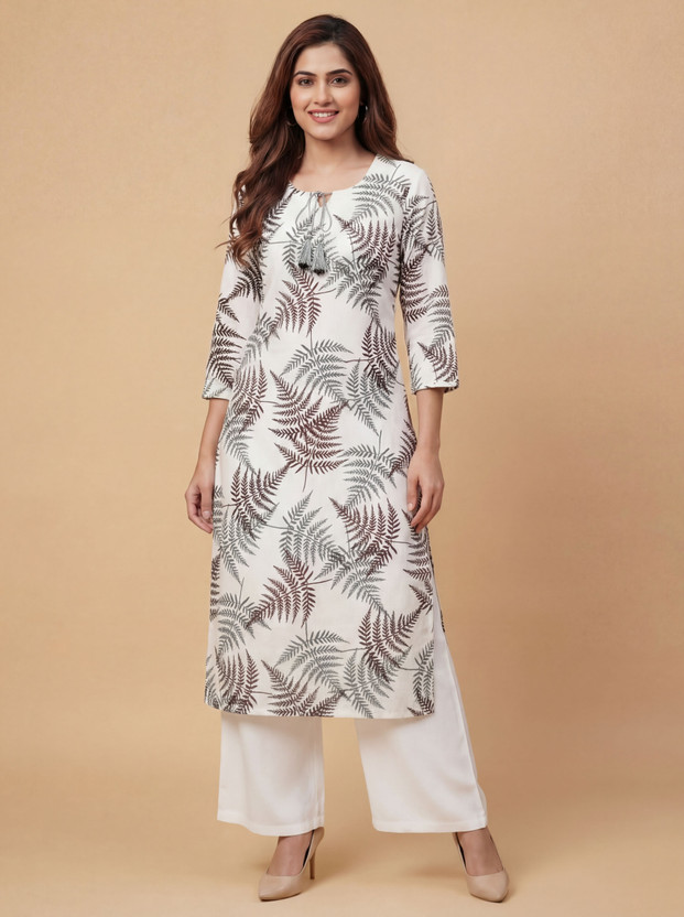 Tibra Attire Women Floral Print Straight Kurta(Grey)