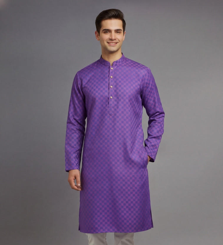 Tibra Collection Men Solid Straight Kurta(Purple)
