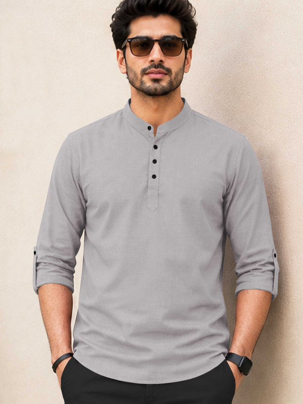 VeBNoR Men Solid Straight Kurta(Grey)