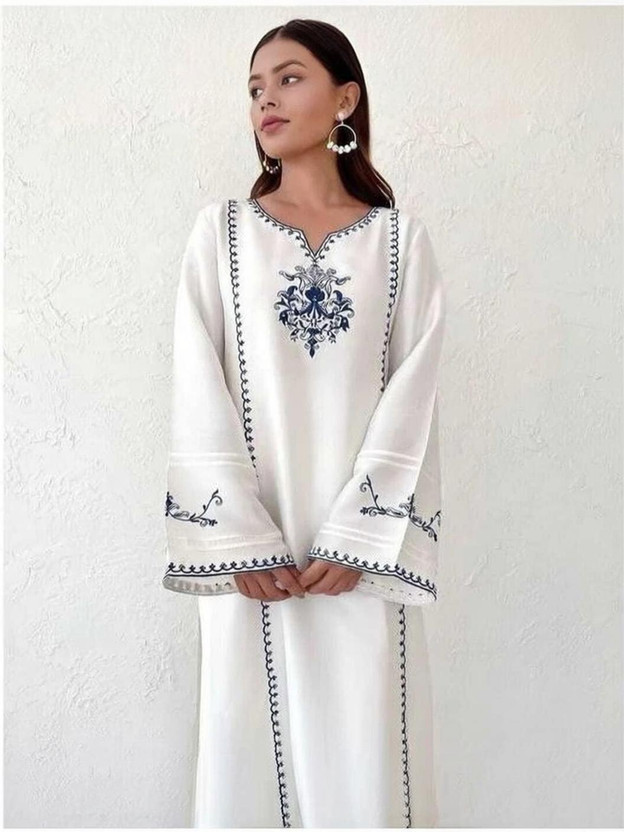 weaRial Women Embroidered A-line Kurta(White)