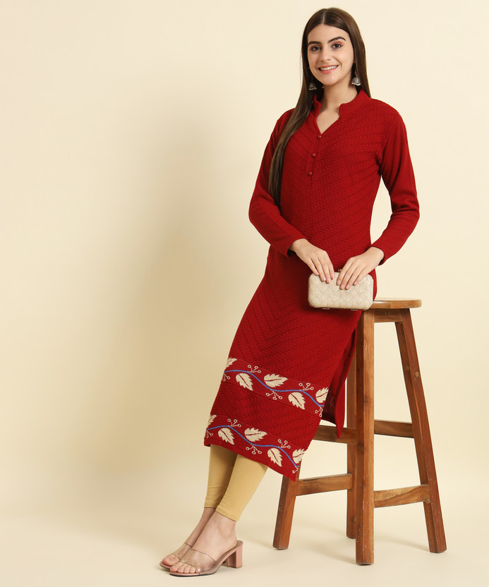 Tracy Women Printed Straight Kurta(Maroon)