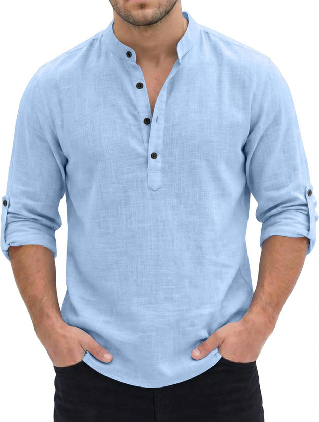 bellstone Men Solid Straight Kurta(Light Blue)