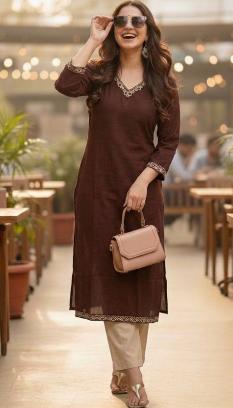 Surhi Surhi Women Embroidered Straight Kurta(Brown) - Flipkart Deal