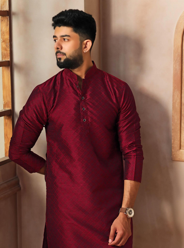 Koshin Koshin Men Self Design Straight Kurta(Maroon) - Flipkart Deal