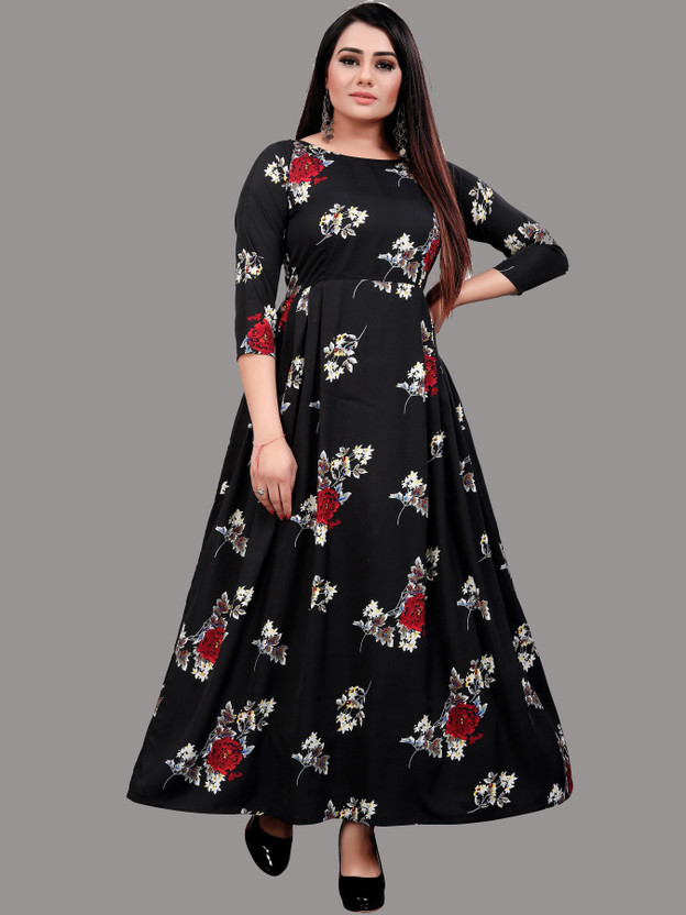 Modli Modli 20 Fashion Women Floral Print Anarkali Kurta(Black) - Flipkart Deal