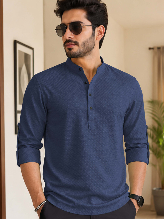 VeBNoR Men Self Design Straight Kurta(Dark Blue)
