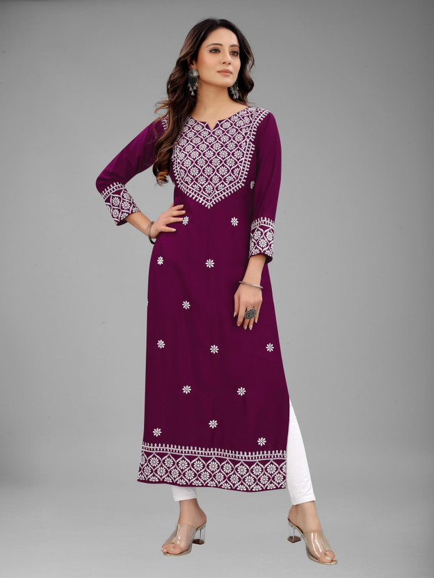 fantasy fab Women Embroidered Straight Kurta(Multicolor)
