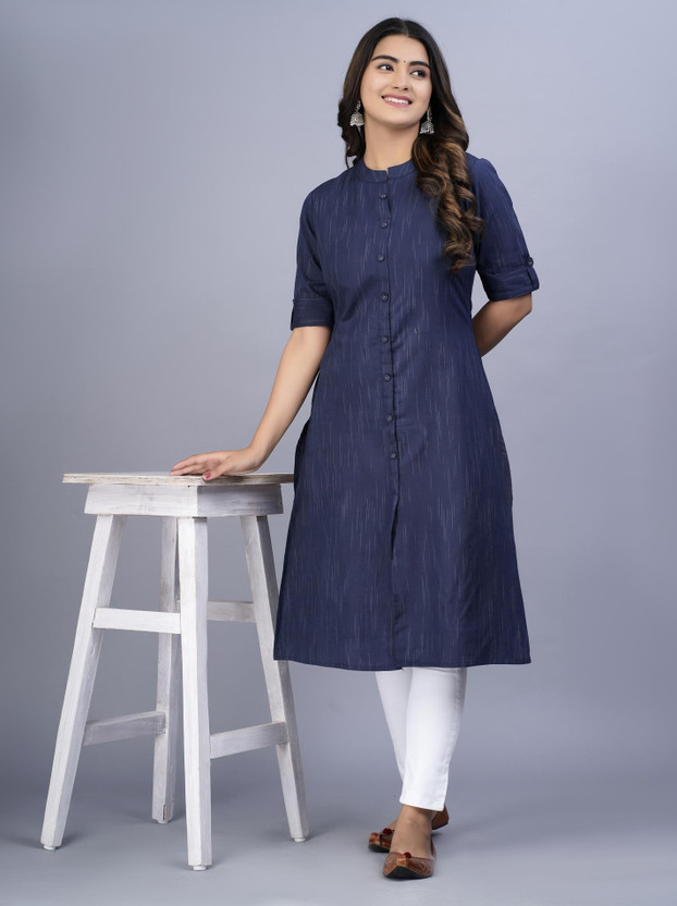 Heart Loom Women Solid A-line Kurta(Blue)