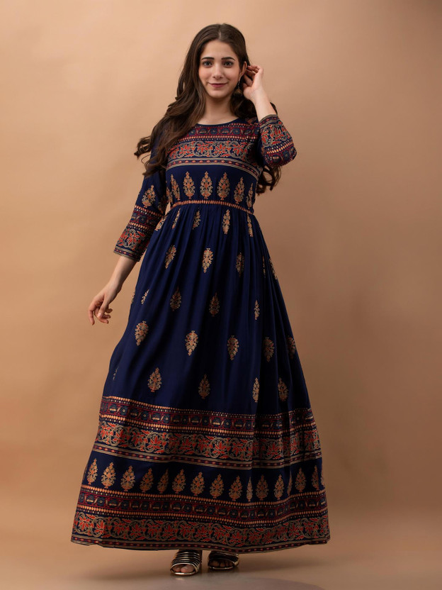 PURSHOTTAM WALA Women A-line Blue Below Knee Dress