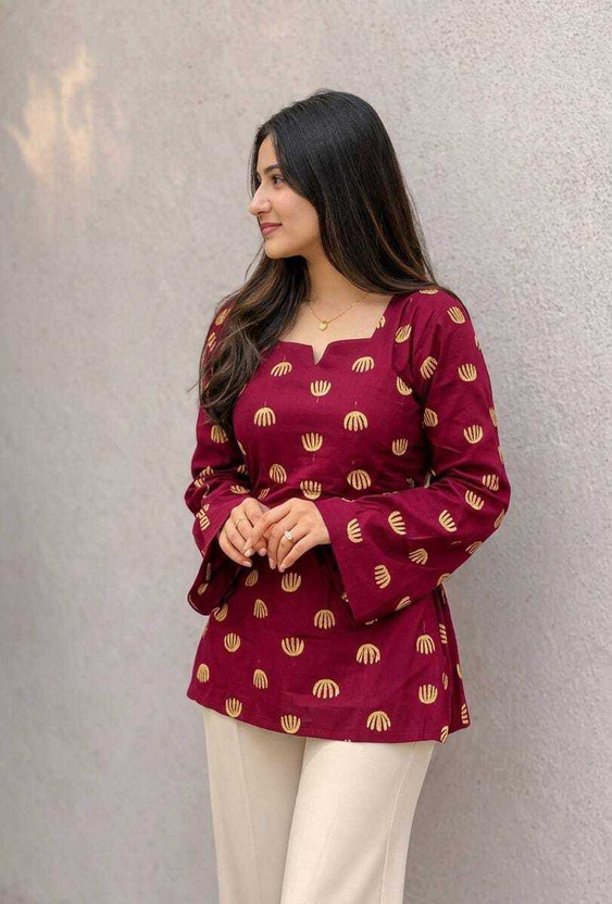MODAMIA Formal Printed Women Maroon Top