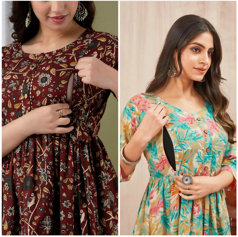 Dream Dream Global Women Printed Anarkali Kurta(Maroon, Multicolor) - Flipkart Deal