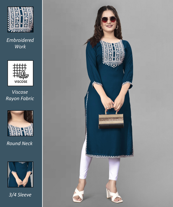 PATBRO Women Embroidered Straight Kurta(Multicolor)