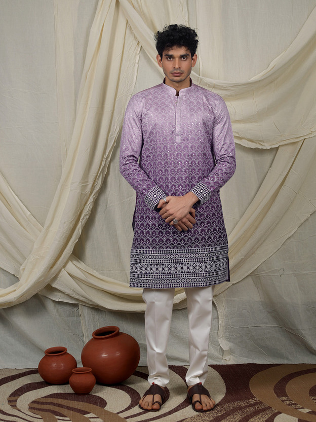 Varbandhan Men Embroidered Straight Kurta(Purple)