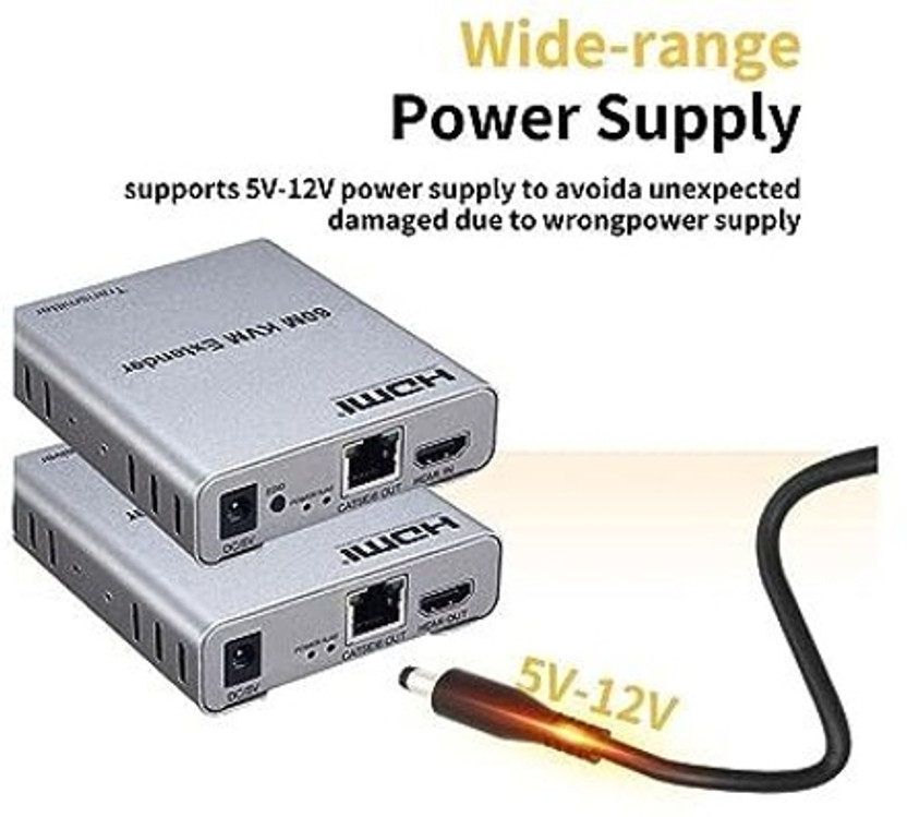 VOOCME HDMI Extender 60m with KVM Audio Output IR Control Suppor Video Resolution Media Streaming Device(Silver)