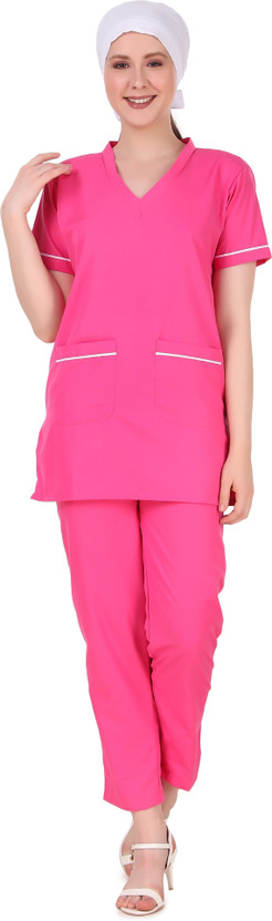 Epicure wears Uniforms Women's Poly Cotton Scrub Suit - Ideal for Doctors, Pant, Shirt Hospital Scrub(Pink M)