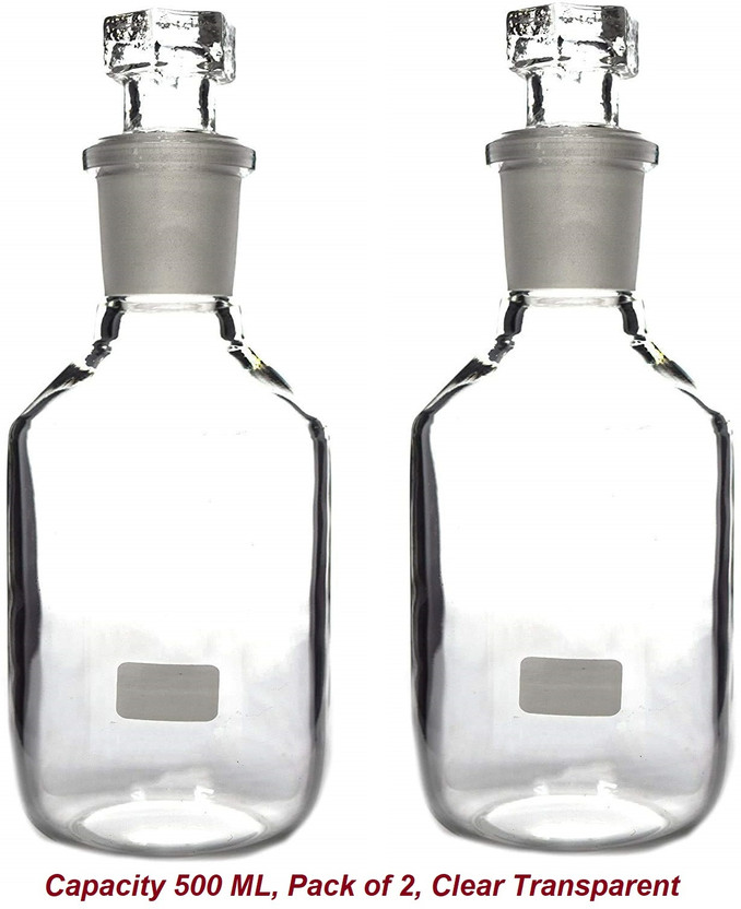 ARCSOL Reagent Bottle, Clear Narrow Neck - With Interchangeable Hexagonal Glass Stopper Laboratory Dropper Bottle(Borosilicate Glass 500 ml Pack of2)