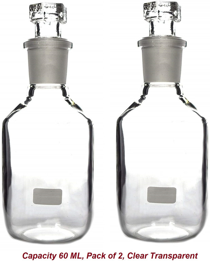 ARCSOL Reagent Bottle, Clear Narrow Neck - With Interchangeable Hexagonal Glass Stopper Laboratory Dropper Bottle(Borosilicate Glass 60 ml Pack of2)