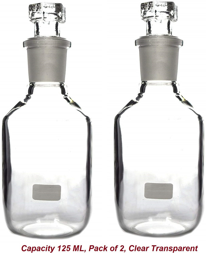 ARCSOL Reagent Bottle, Clear Narrow Neck - With Interchangeable Hexagonal Glass Stopper Laboratory Dropper Bottle(Borosilicate Glass 125 ml Pack of2)