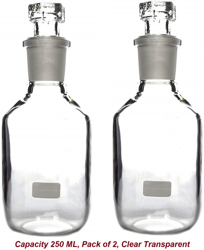 ARCSOL Reagent Bottle, Clear Narrow Neck - With Interchangeable Hexagonal Glass Stopper Laboratory Dropper Bottle(Borosilicate Glass 250 ml Pack of2)