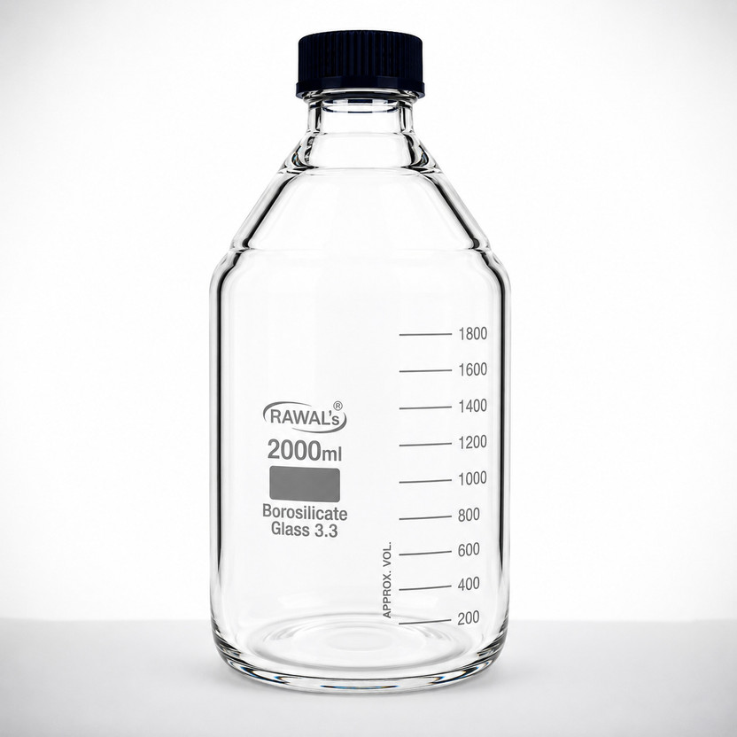 RAWAL’S Borosilicate Heavy Glass Reagent Bottle Wide Neck with Leak Proof Cap-2000ml Laboratory Dropper Bottle(Borosilicate Glass 2000 ml Pack of1)